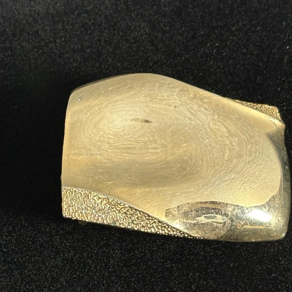 VTG 70s Gold Tone Abstract Wave Belt Buckle Textured Sculptural Retro Glam Disco
